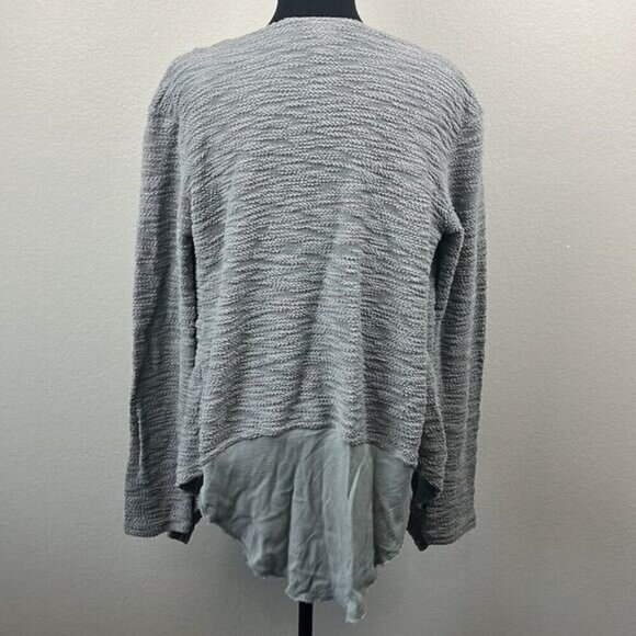 XCVI Cardigan Sweater Silver Waterfall Open Front Long Sleeve Cotton Layered XS - Picture 3 of 12